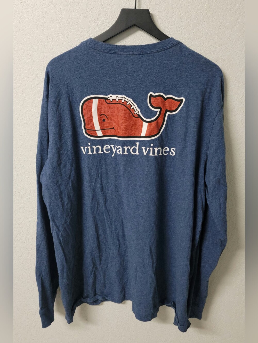Vineyard Vines Blue Long Sleeve Shirt Textured Football Whale Logo Men's 2XL